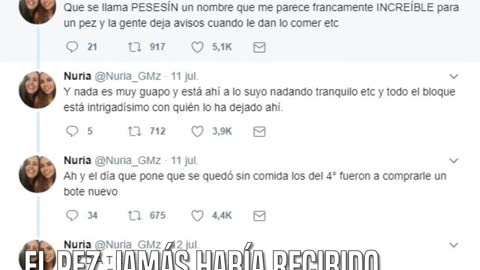 Mujer deja una nota a su vecinos junto a su pez.