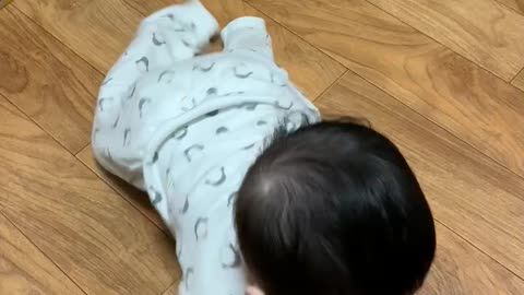 Cute baby started to crawl