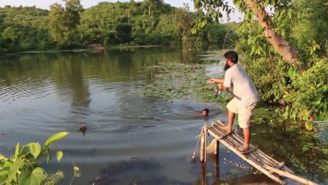 Madhabpur lake, Syhlet Caught Katol fish Babu and manu with the group