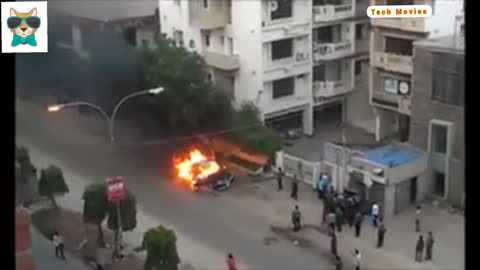 Burning car gone big blast