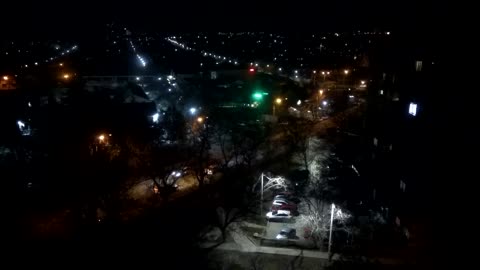 The city lights at night.