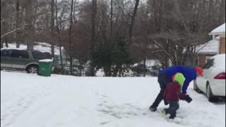 Boy gets nailed by massive snowball