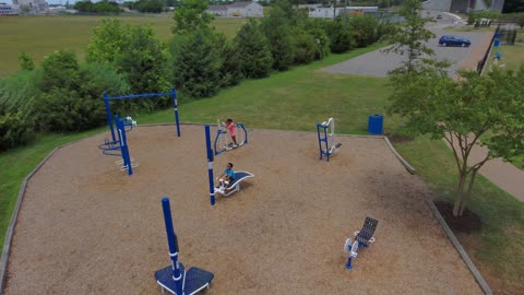 Blasian Babies Exercising Elizabeth River Park Outdoor Gym Skydio 2+ Drone Raw 4K Video Footage!