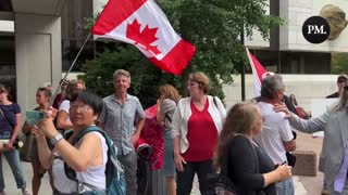 Tamara Lich’s supporters outside the courthouse condemn the court’s decision to deny her bail