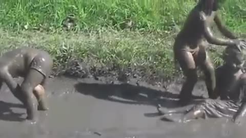 Kids having fun in a puddle - funny video