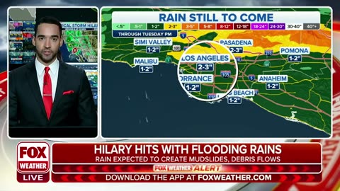 Core Of Tropical Storm Hilary Nearing Southern California, Streets Flooding In Los Angeles