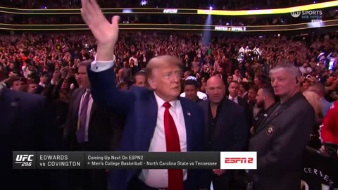 Trump, Dana White and Kid Rock walk in to watch the Colby Covington v. Leon Edwards fight