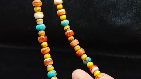 Natural turquoise and bumble bee with orange spiny oyster Multi Stone Beaded Necklace05