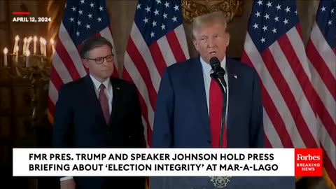 Speaker Johnson Unveils New Hardline Voting Law Alongside Trump At Mar-A-Lago