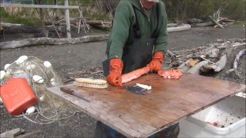 Cutting Dry Fish In Alaska with yukonjeff