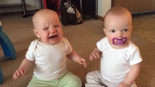 Twin Babies Take Turns With Pacifier