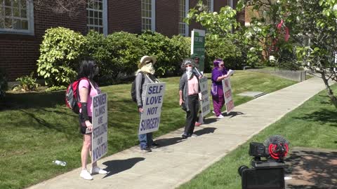 Activists Standing Against Chemical Castration Protest Children's Clinic In Tacoma Washington