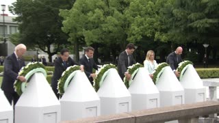 G7 world leaders lay wreaths at the Flame of Peace in Hiroshima