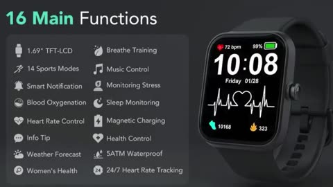 SKG Smart Watch, Fitness Tracker with 5ATM Swimming Water.