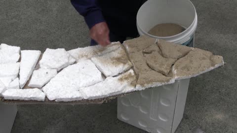 making a sandstone bridge from polystyrene and cardboard
