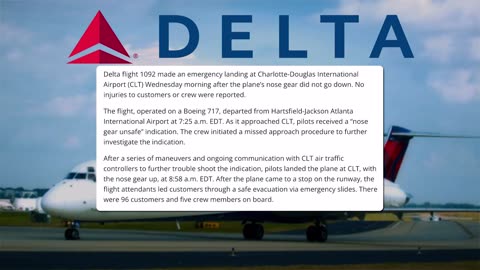 Delta flight makes emergency landing at airport without nose gear