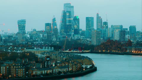High Angle Video Of London City Buildings On Thames Riverbanks