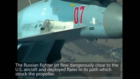Upozornění ruské stíhačky světlicí americkému modernímu dronu Raper na Sýrii