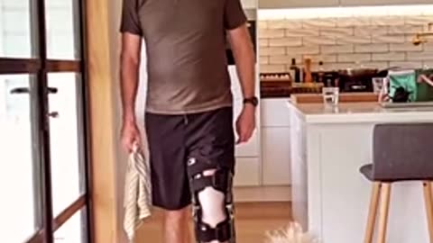 Limping dog copies his injured owner out of sympathy
