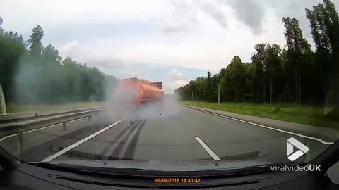 Tire blowout on motorway