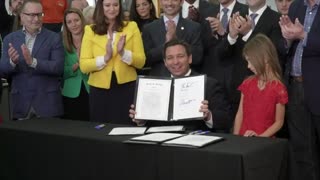 Ron DeSantis signs legislation fighting back against Biden's vaccine mandates while in Brandon, FL.