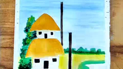 1-village scenery drawing by acrylic#eqsy village scenery painting.mp4