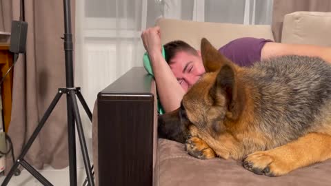 German Shepherd Reacts to Owner's Snoring