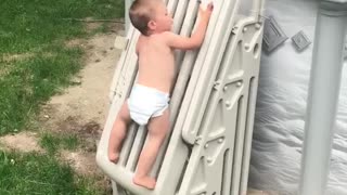 Toddler Climbs Pool Safety Ladder