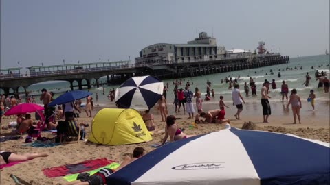 Beautiful sunny day at Bournemouth beach UK