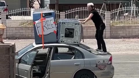 Putting washer and dryer on top of small car