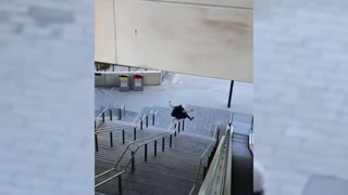 Guy Slides Down A Handrail On His Behind