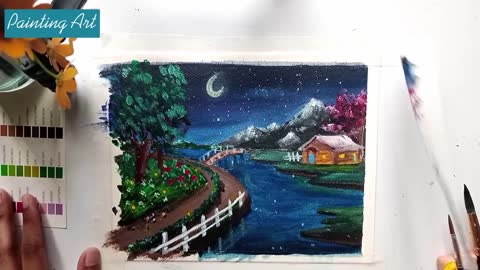 How to paint night scenery with acrylic Tutorials for Beginners