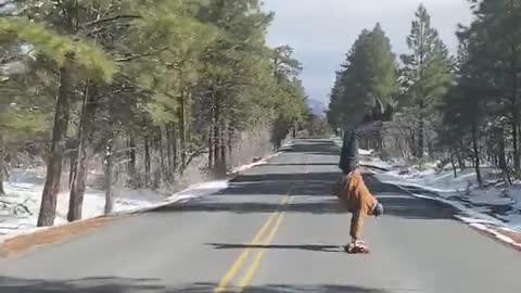 Man Handstands on Longboard down Grand Canyon Roadway