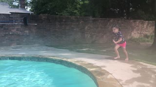 My daredevil Juliet showing off her diving skills at 3 years old. In a MAGA way