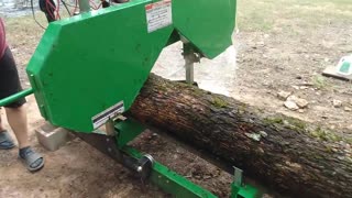 Modified Harbor freight sawmill first log cut.