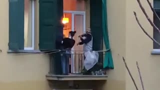 Balcony entertainment in Bologna taking ease off quarantine