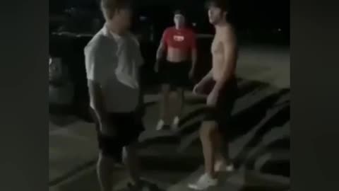 Once again a shirtless bully gets put to sleep