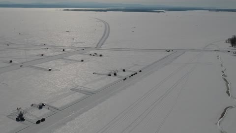 Drone flight over a frozen lake
