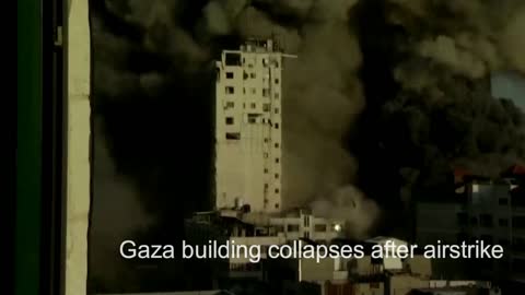 Gaza building collapses after airstrike