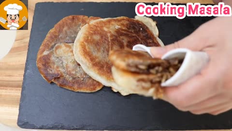 Popular street snack `hotteok`. Sweet pancake `hotteok`
