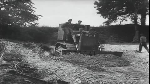 British engineers at work during the construction of Bailey bridge near Cean in F...HD Stock Footage