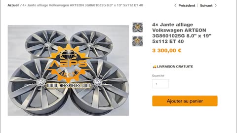 4× Jante alliage Volkswagen ARTEON 3G8601025G 8.0" x 19" 5x112 ET 40