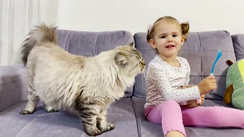 Adorable Baby Girl Shares Nutella with Her Cats! (Cutest Ever!!)