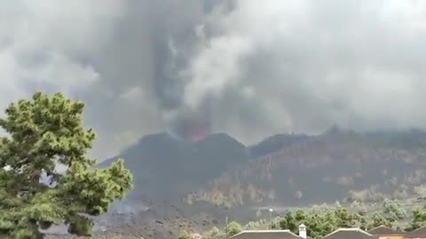 Volcanic activity with shock wave and explosion in Spanish Canary Islands of La Palma