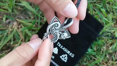 Stainless Steel Cat on Triquetra Celtic Knot Necklace