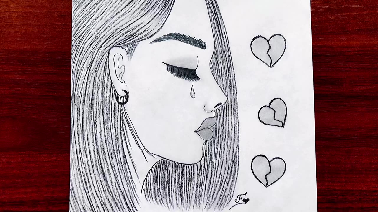 One Line Art Girls Women Sad Line Drawing Continuous Line