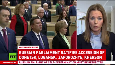Il Parlamento russo ratifica i trattati con le regioni di Donetsk,Luhansk,Zaporozhye e Kherson.il Ministro degli Esteri Lavrov ha tenuto un discorso emozionante ai membri, durante il quale ha sottolineato l'importanza delle adesioni.