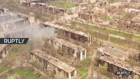 Drone footage in vicinity of Azovstal plant in Mariupol on April 21st, 2022