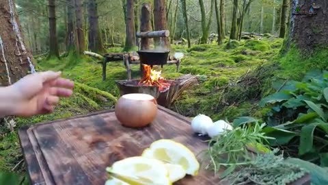Whole Chicken Prepared in the forest Relaxing Cooking