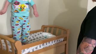 Toddler Takes a Tumble Behind Changing Table